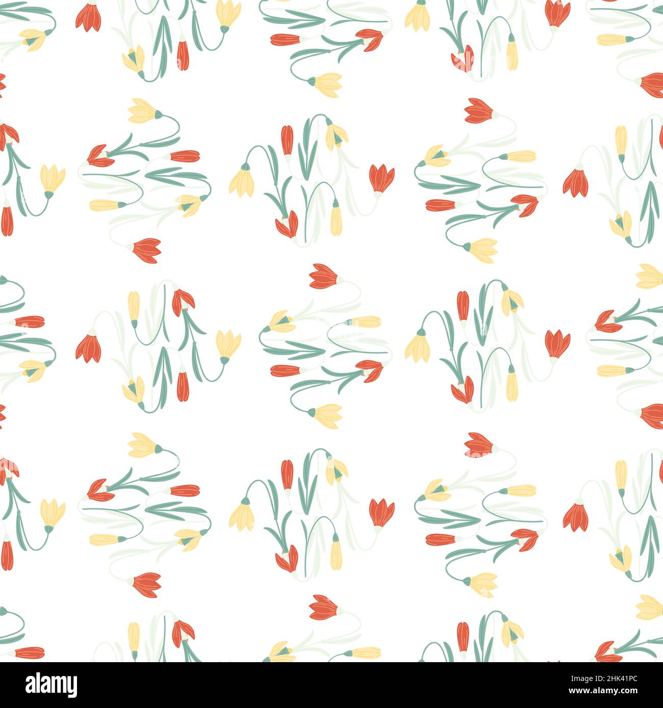 Isolated seamless pattern with red decorative campanula flowers shapes ...