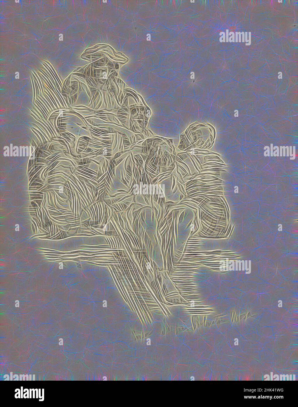 Inspired by Copy to Salvator Rosa, James Ensor, circa 1880-1890, drawing, Belgian Art, Reimagined by Artotop. Classic art reinvented with a modern twist. Design of warm cheerful glowing of brightness and light ray radiance. Photography inspired by surrealism and futurism, embracing dynamic energy of modern technology, movement, speed and revolutionize culture Stock Photo