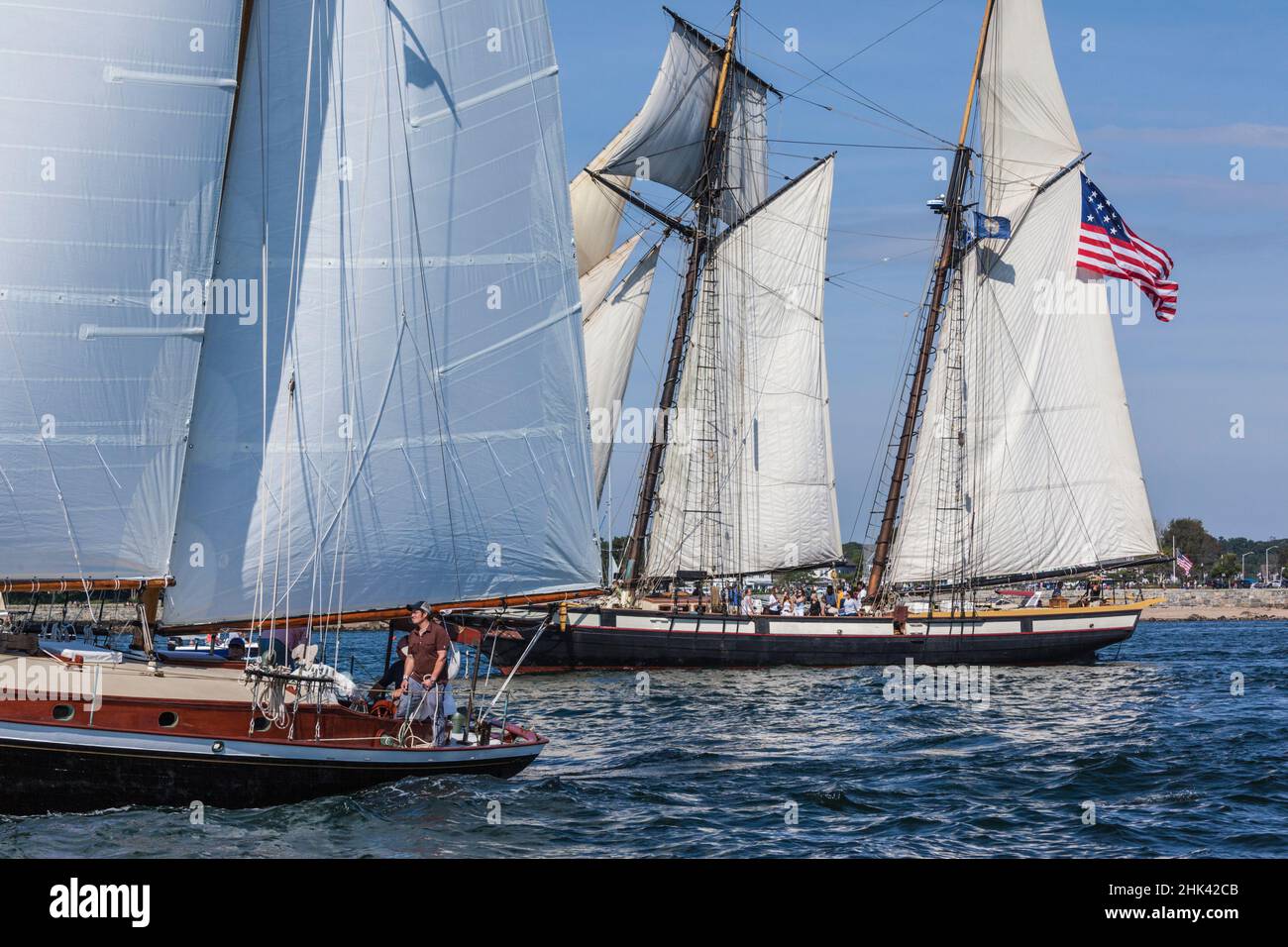 USA, Massachusetts, Cape Ann, Gloucester. Gloucester Schooner Festival, schooner parade of sail. Stock Photo