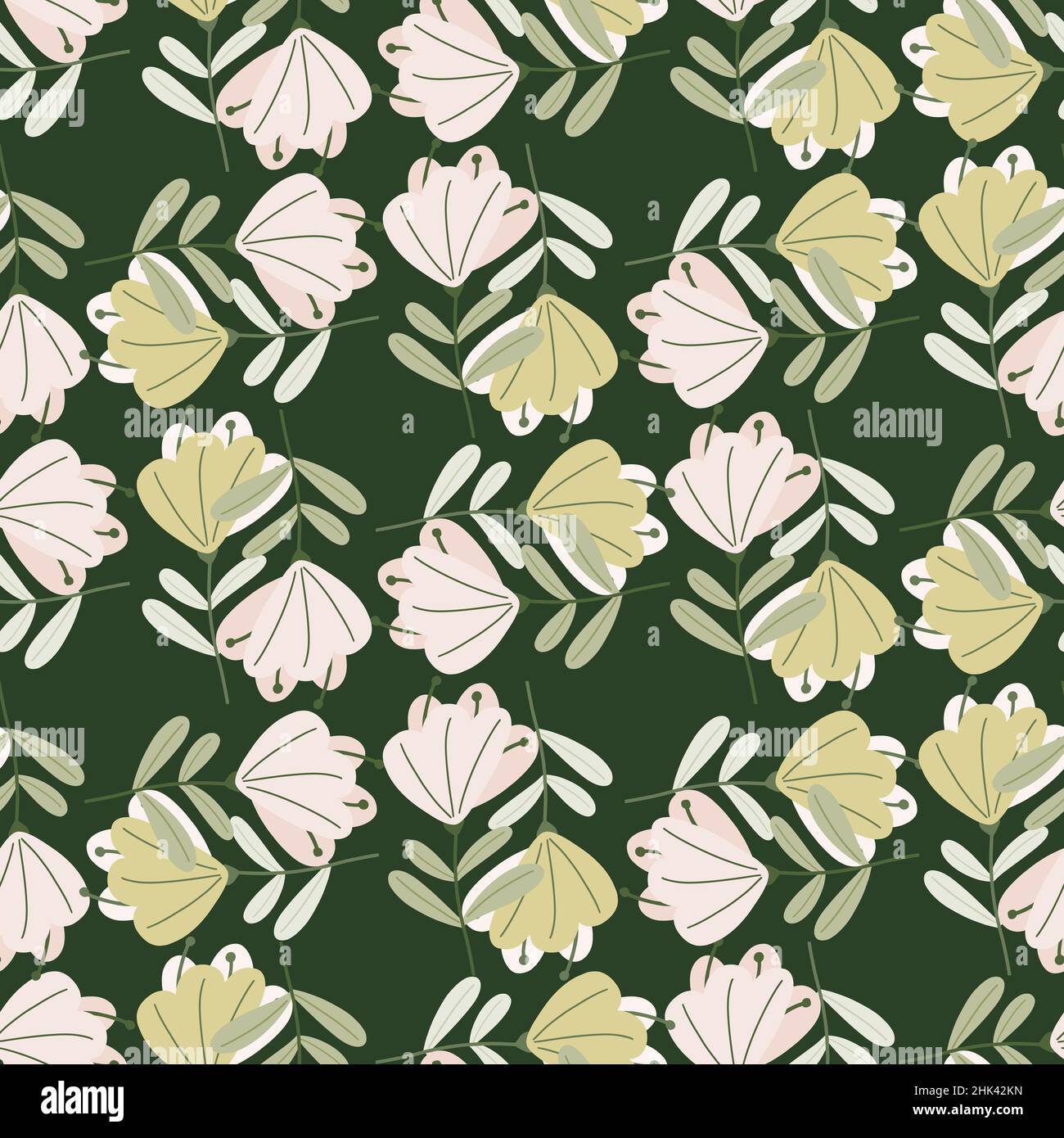 Botanic seamless pattern with doodle simple flower buds silhouettes ...