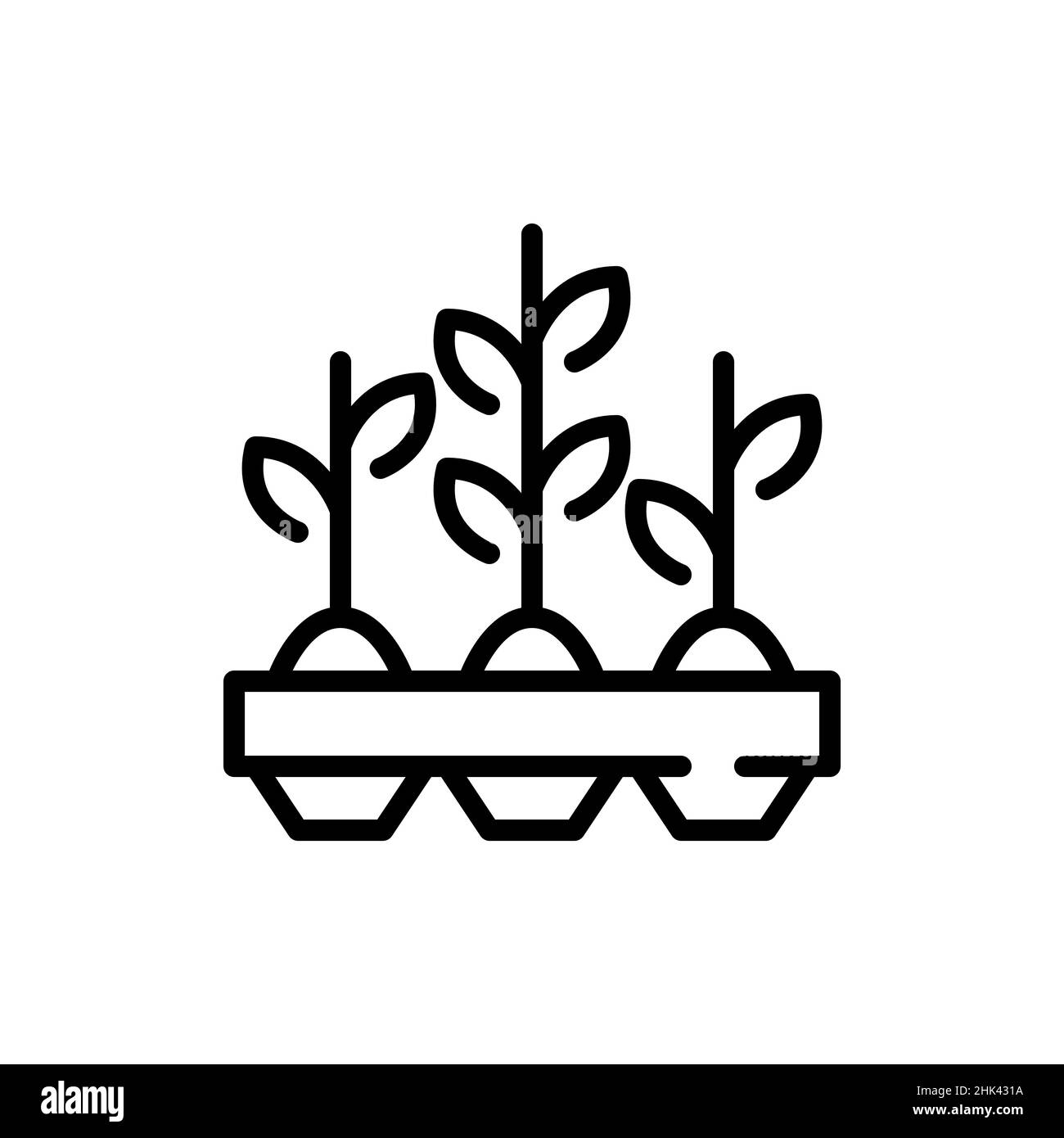 Seedlings in pots. Growing grass sprouts for farming. Pixel perfect, editable stroke icons Stock Vector