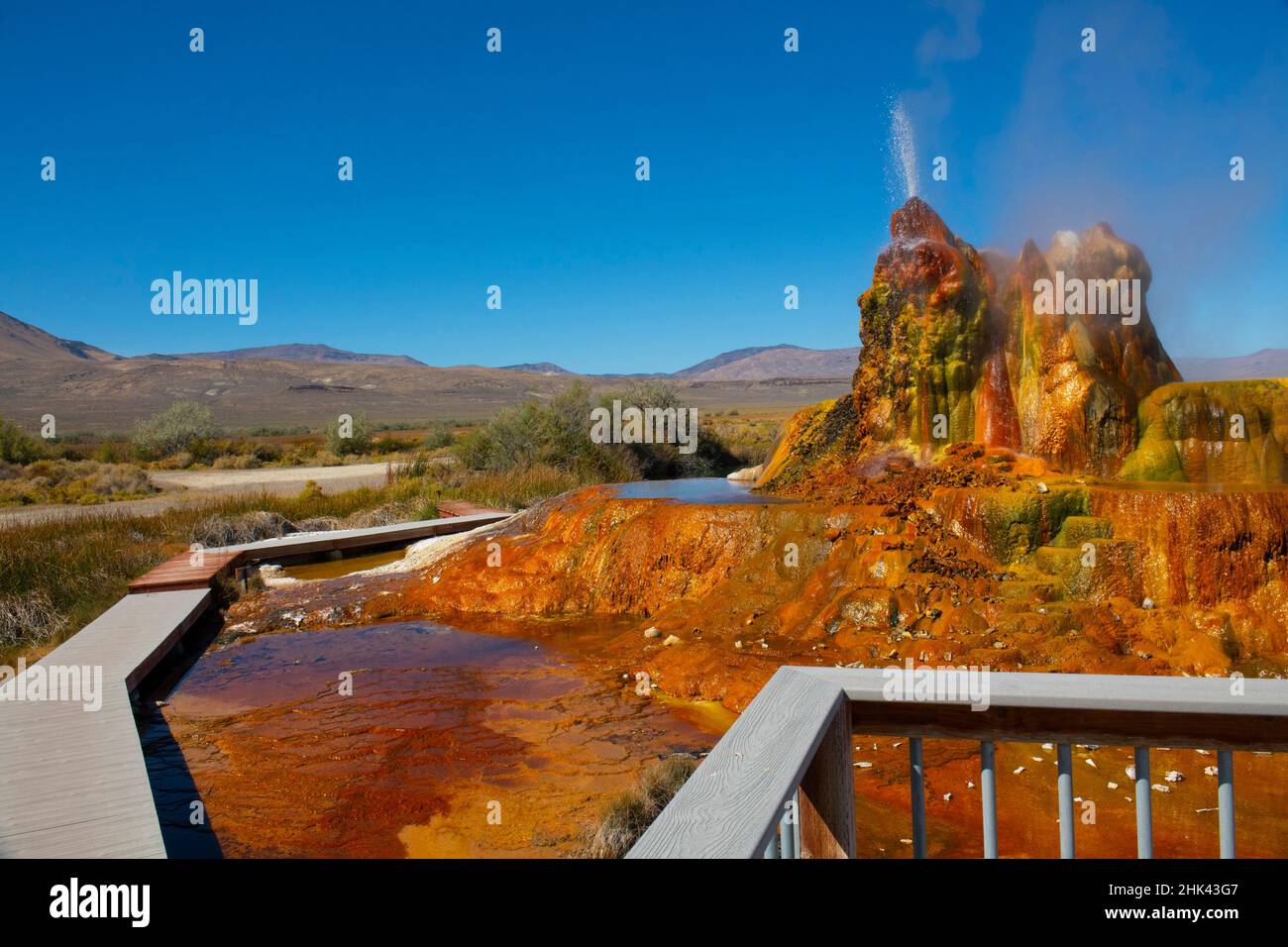 USA, Nevada, Black Rock Desert, Fly Geyser a rainbow of colors Stock Photo