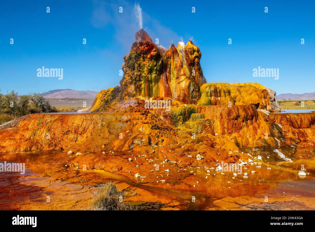 USA, Nevada, Black Rock Desert, Fly Geyser a rainbow of colors Stock Photo