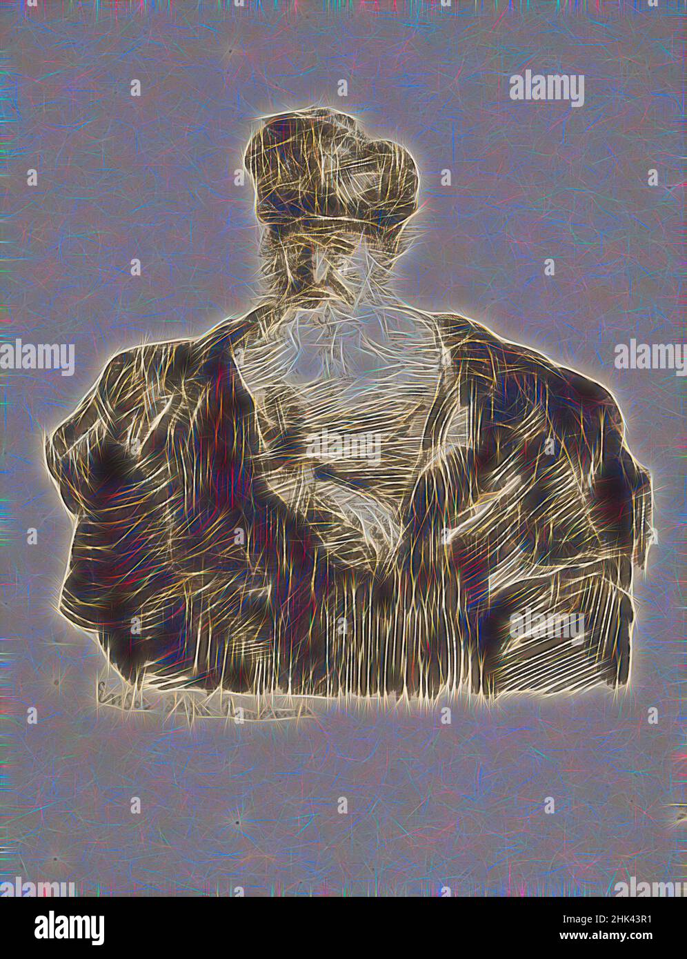 Inspired by Old man with wavy beard, James Ensor, 1880, drawing, between circa 1880 and circa 1885, Belgian Art, Reimagined by Artotop. Classic art reinvented with a modern twist. Design of warm cheerful glowing of brightness and light ray radiance. Photography inspired by surrealism and futurism, embracing dynamic energy of modern technology, movement, speed and revolutionize culture Stock Photo