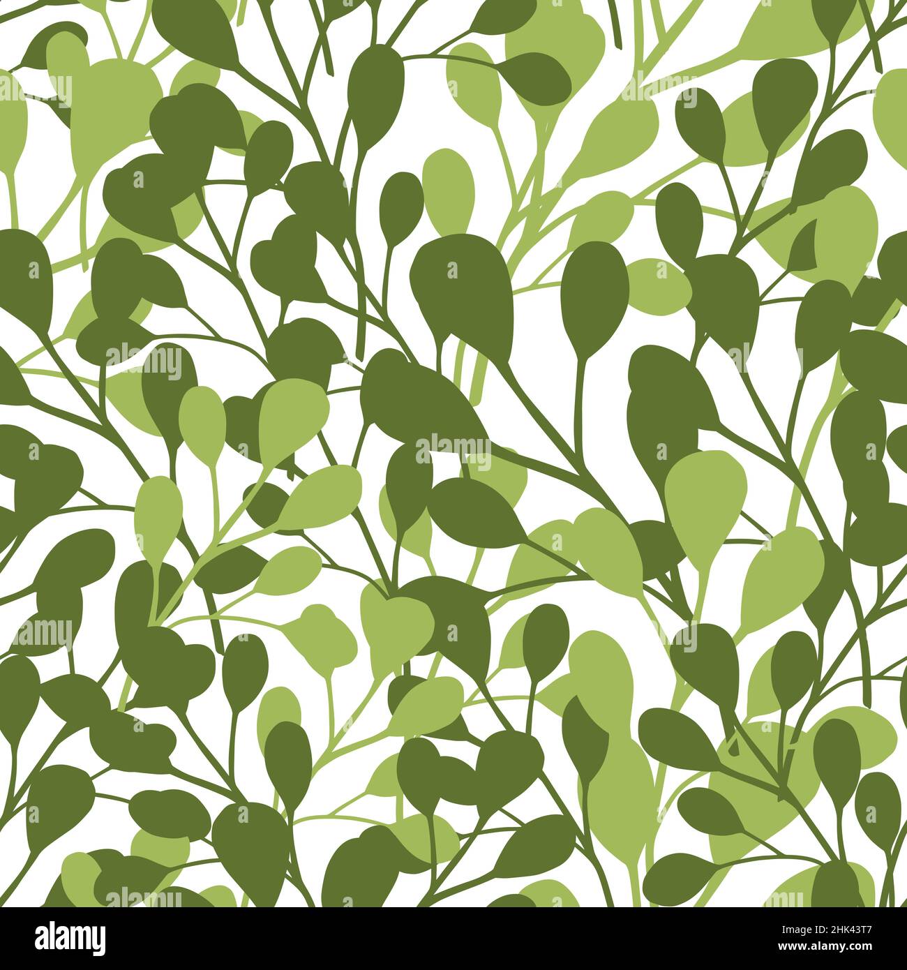Random foliage seamless pattern with green abstract white eucalyptus