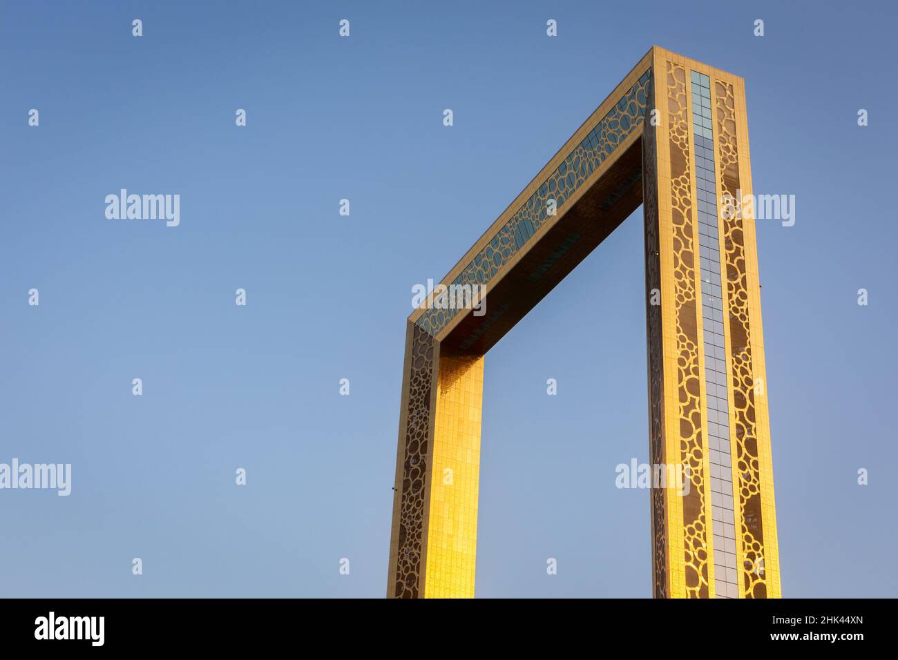 Dubai, UAE, 24.09.21. Dubai Frame ornamental golden facade