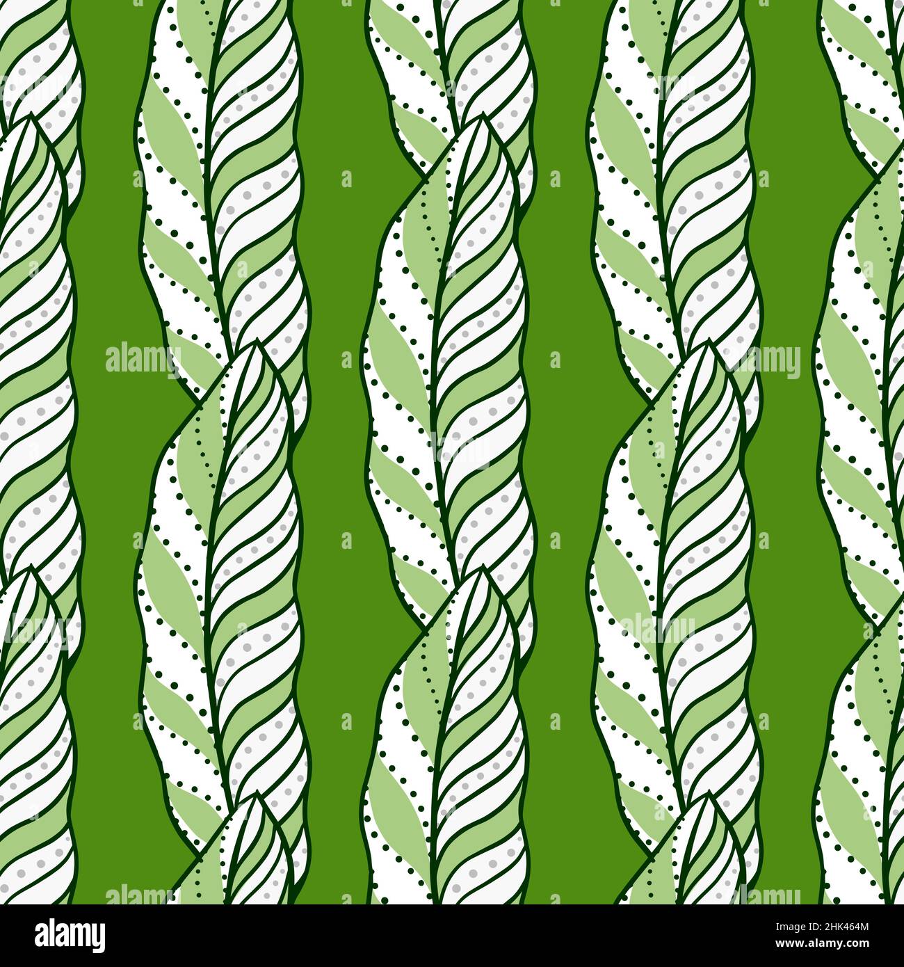 Decorative abstract leaf silhouettes seamless doodle pattern. Green