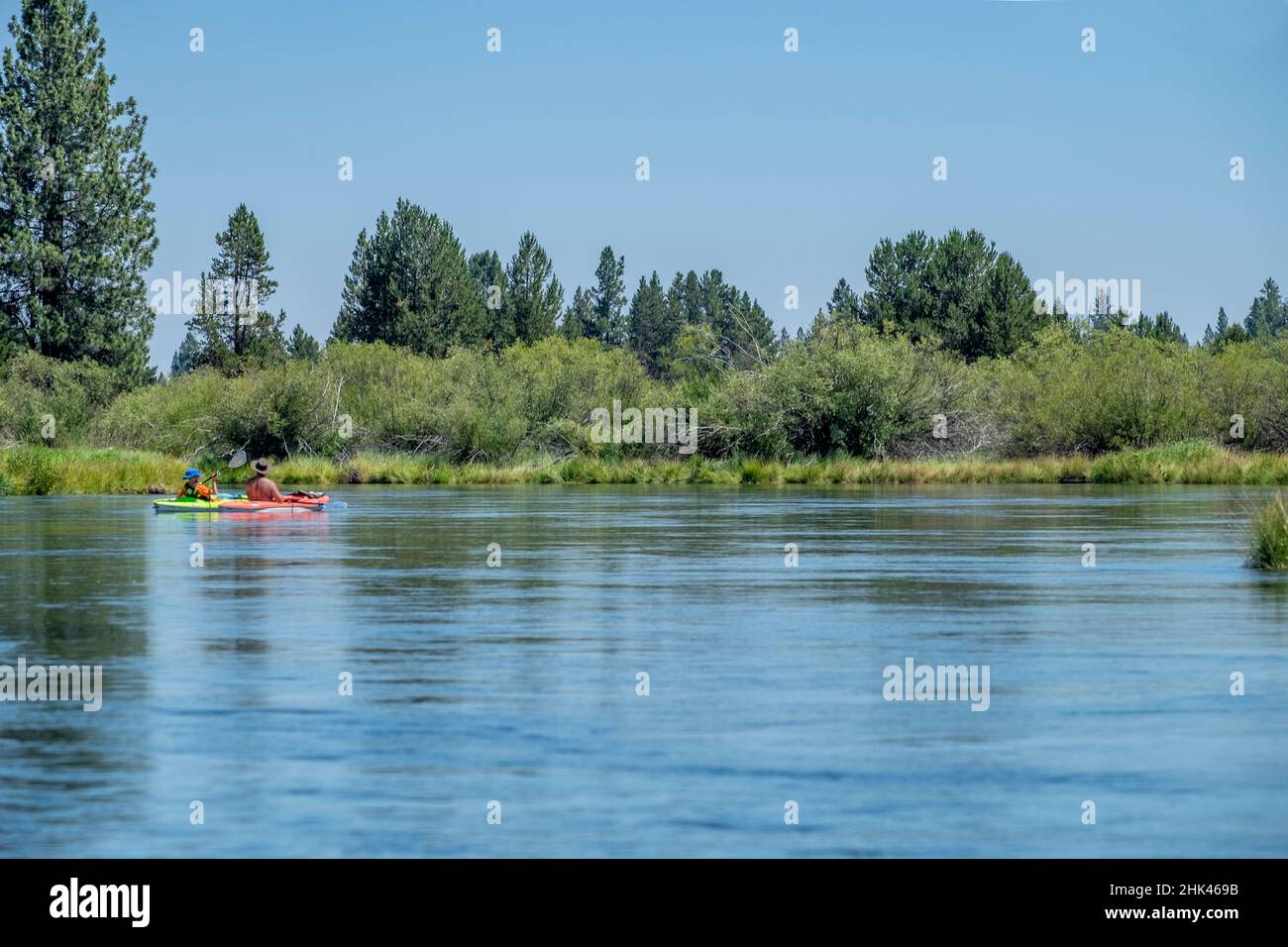 Kayaking on Deschutes River, Bend, Oregon, USA Stock Photo