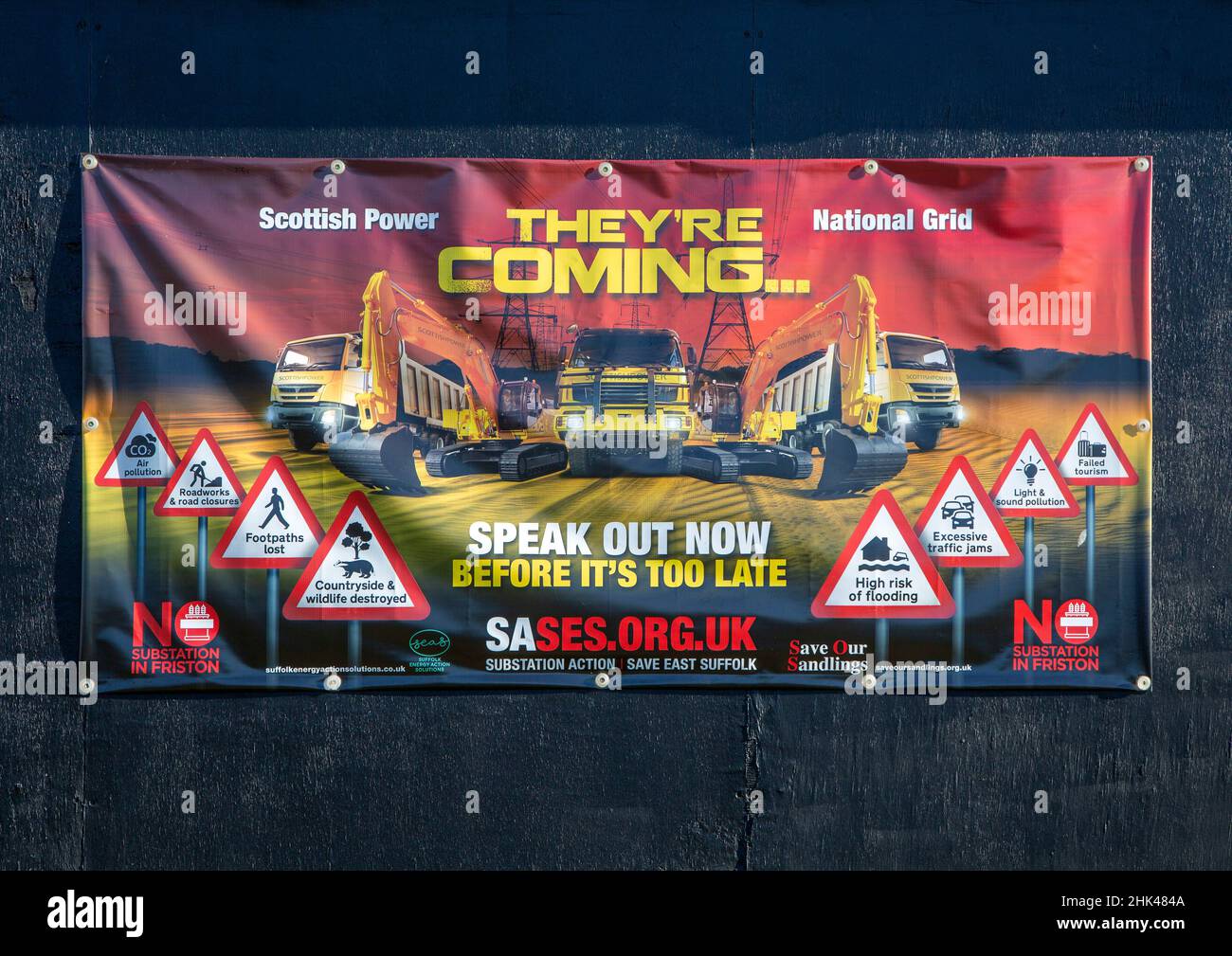 Protest campaign banner against Scottish Power and National Grid