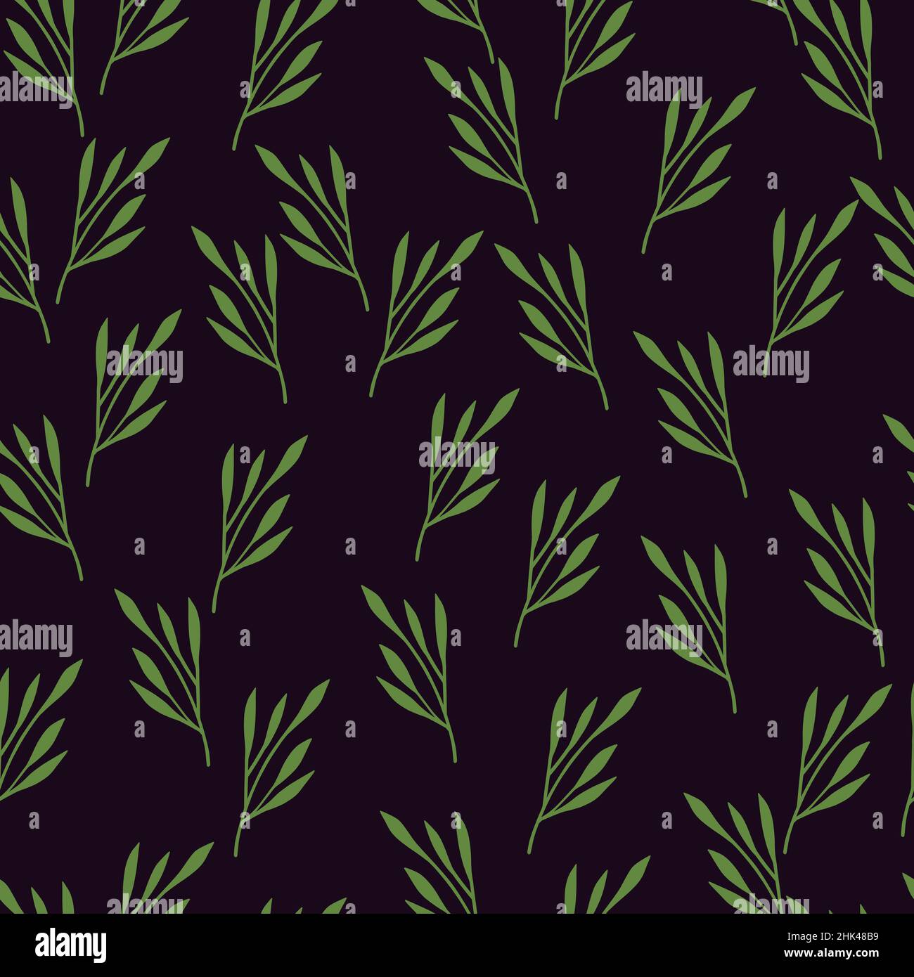 Random green leaf branches seamless pattern. Contrast little ornament ...