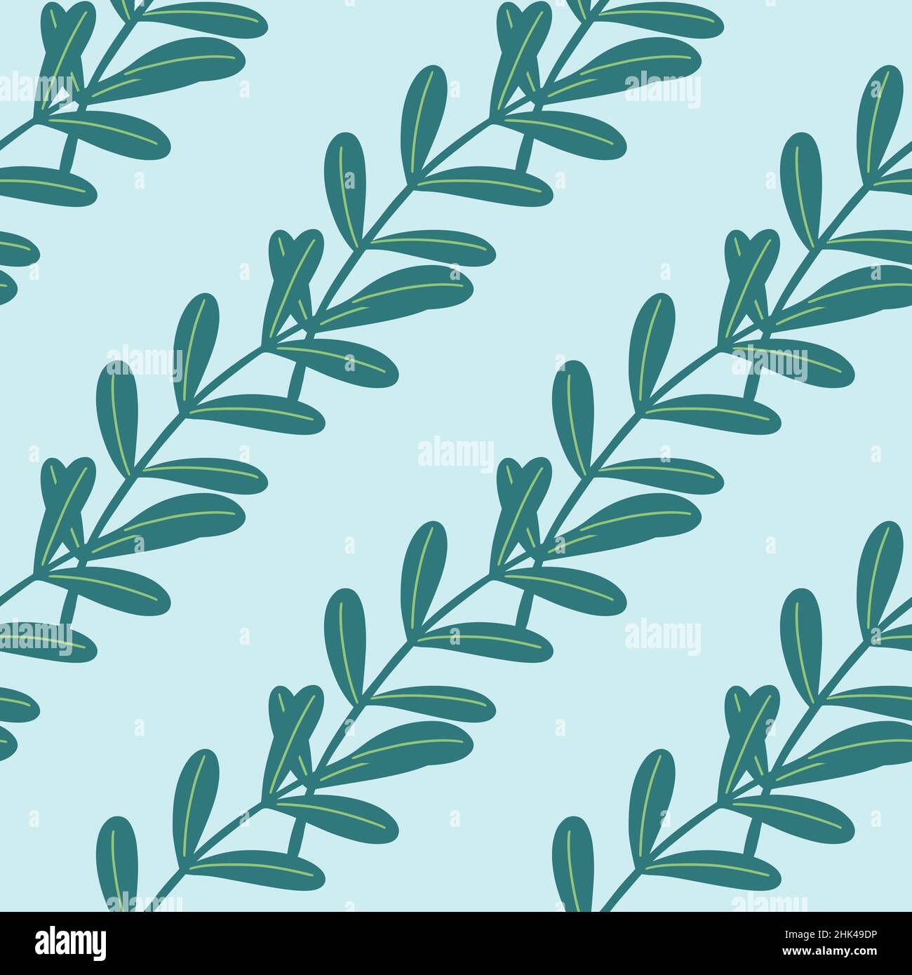 Botany Texture Botany seamless pattern with simple herbal twigs in turquoise color ...