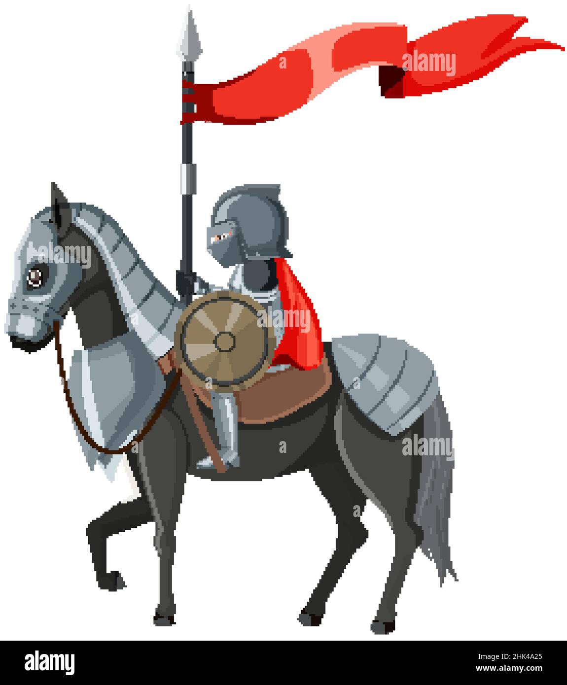 Knight riding a horse with weapon and shield illustration Stock Vector ...