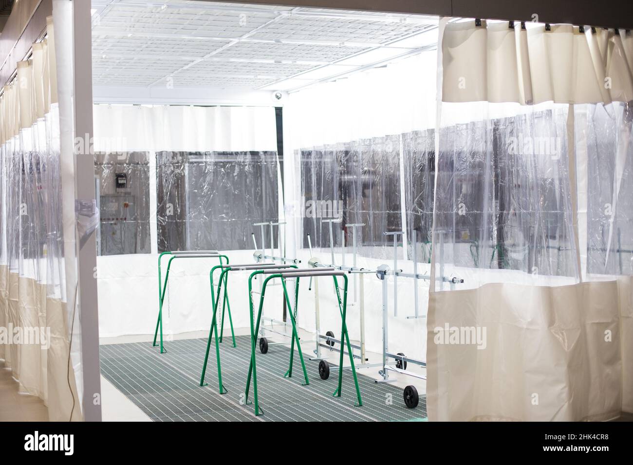 car paint shop, car painting booth Stock Photo Alamy