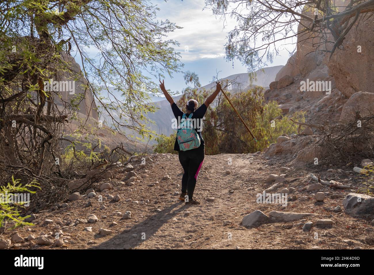 Woman posing with her back to the camera on a valley Stock Photo - Alamy