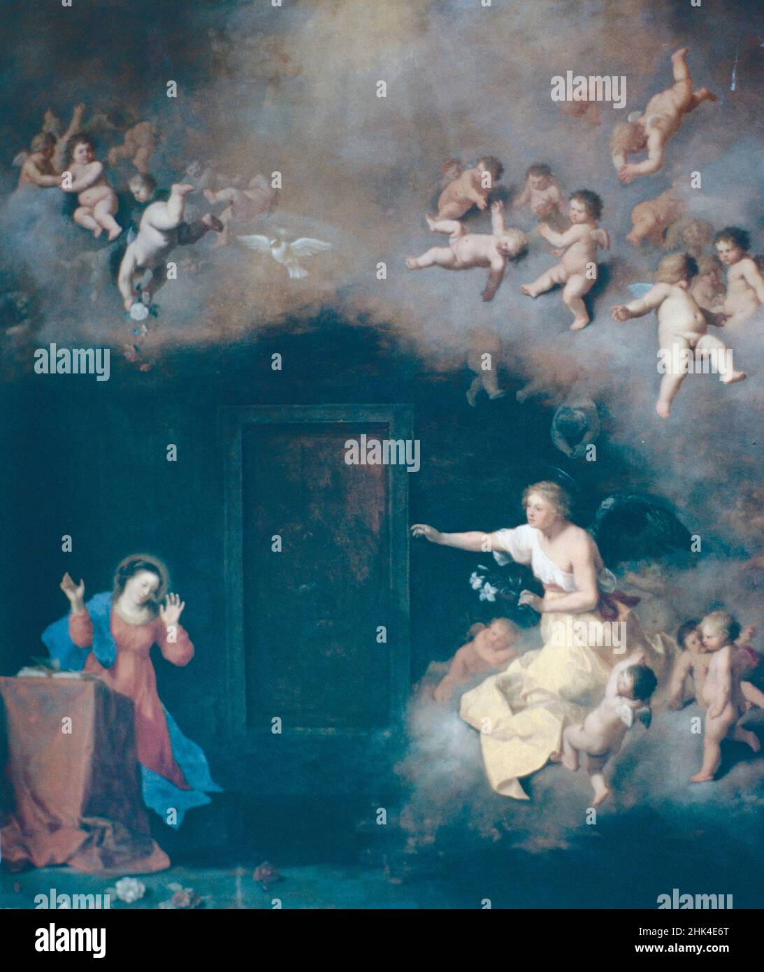 The Annunciation, painting by Dutch artist Cornelius Van Poelenburg, 1600 ca. Stock Photo