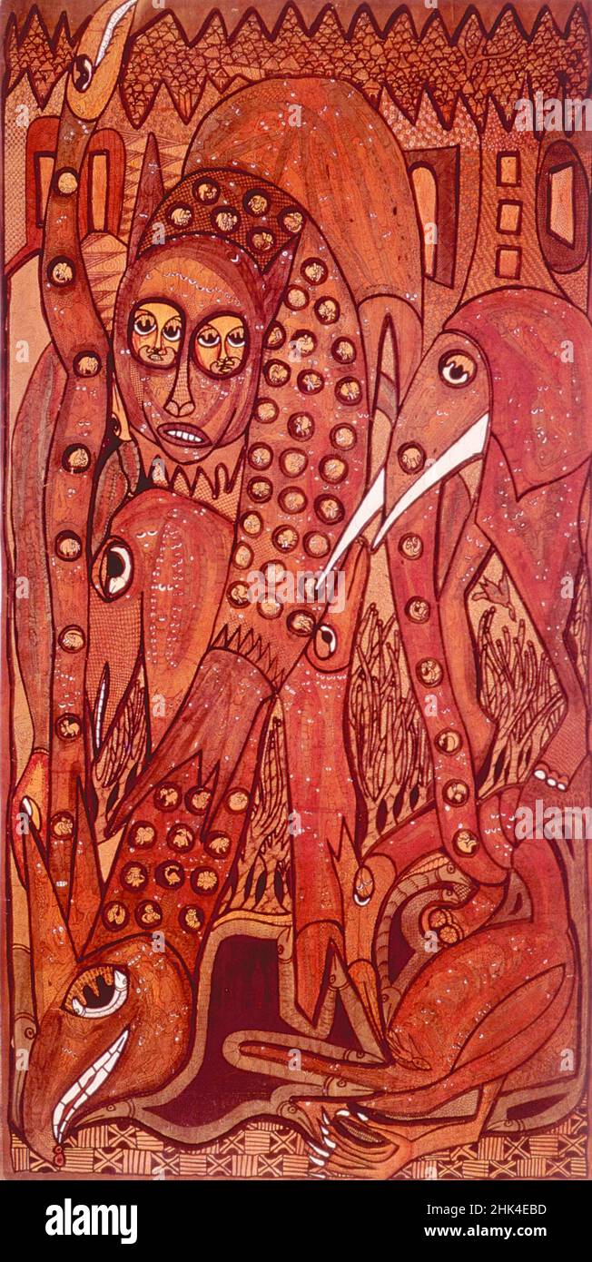 Formes Spiriyuelles creatives dans l'ame de l'animal, painting by Nigerian contemporary artist Twins Seven Seven, 1988 Stock Photo