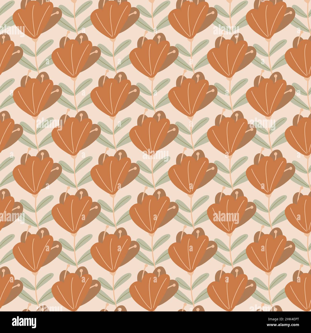 Orange colored doodle flowers elements seamless pattern. Grey background. Scrapbook elements. Stock illustration. Vector design for textile, fabric, g Stock Vector
