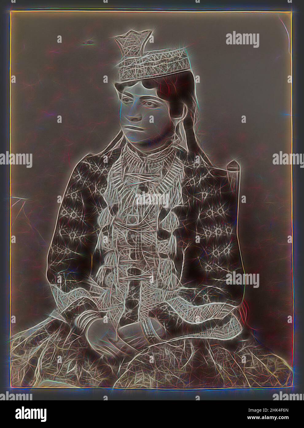 Inspired by Young Girl in Urban Dress, featuring Hat with Crown Ornament, One of 274 Vintage Photographs, Albumen silver photograph, late 19th-early 20th century, Qajar, Qajar Period, 8 3/16 x 6 1/8 in., 20.8 x 15.6 cm, Reimagined by Artotop. Classic art reinvented with a modern twist. Design of warm cheerful glowing of brightness and light ray radiance. Photography inspired by surrealism and futurism, embracing dynamic energy of modern technology, movement, speed and revolutionize culture Stock Photo