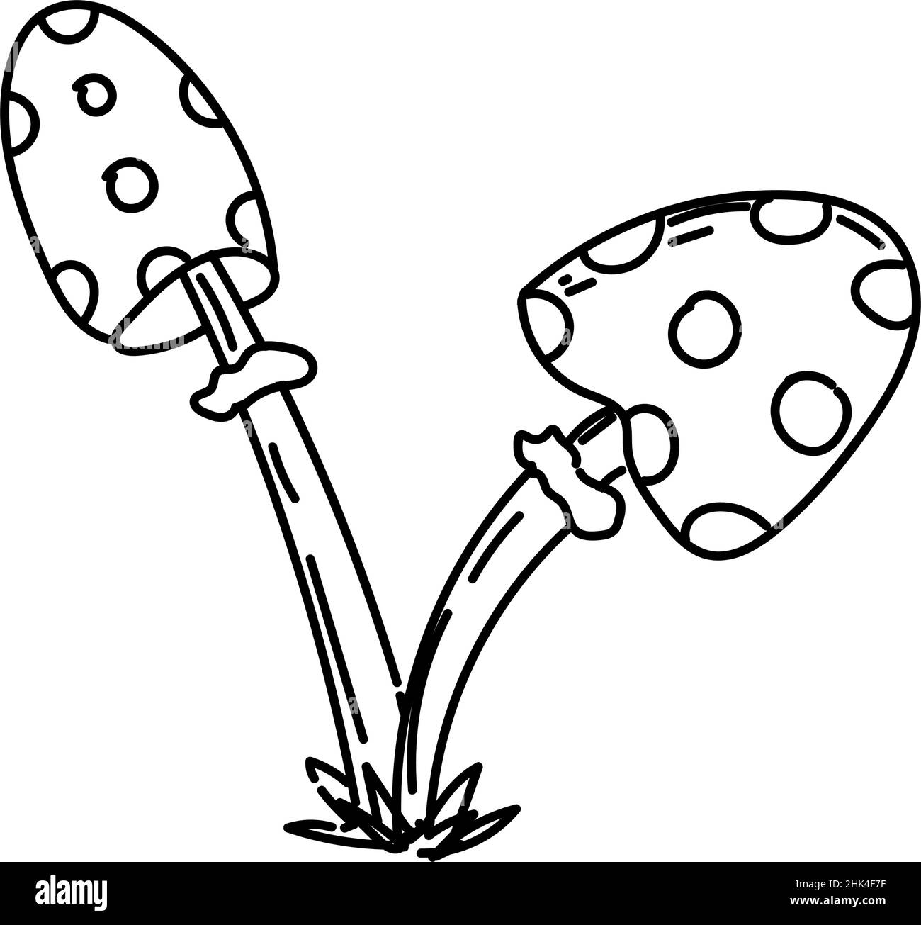 Two fly swatter, handdrawn elements in a doodle style. Mushrooms