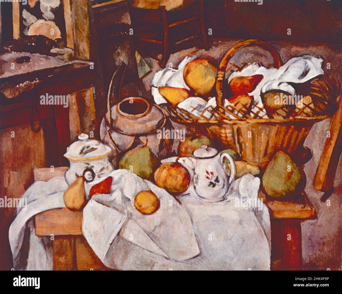 Still Life with Basket of Fruits, painting by French artist Paul Cezanne, 1870s Stock Photo