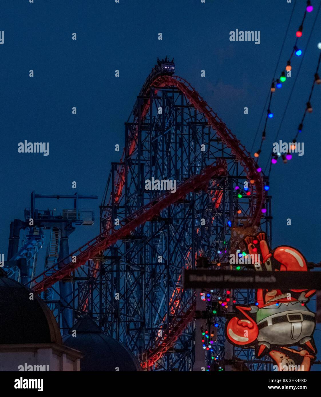 Legacy DSLR Images of Pleasure BEach Blackpool , Including the Old Wild Mouse Ride ,Amanda Thompson, Pre Icon , Ghost Train, Big One, Infusion Ice Stock Photo