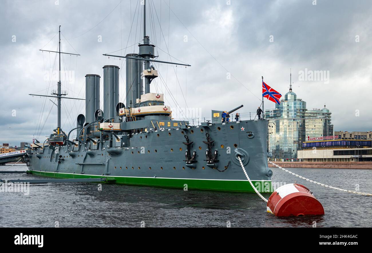 St. Petersburg, Russia - September 07, 2016: Symbols of St. Petersburg. The legendary cruiser 'Aurora' Stock Photo