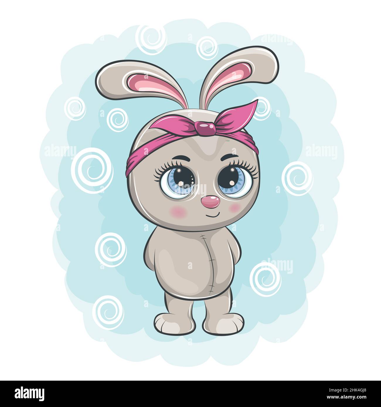 Cute cartoon baby rabbit with a pink bow Stock Vector Image & Art - Alamy