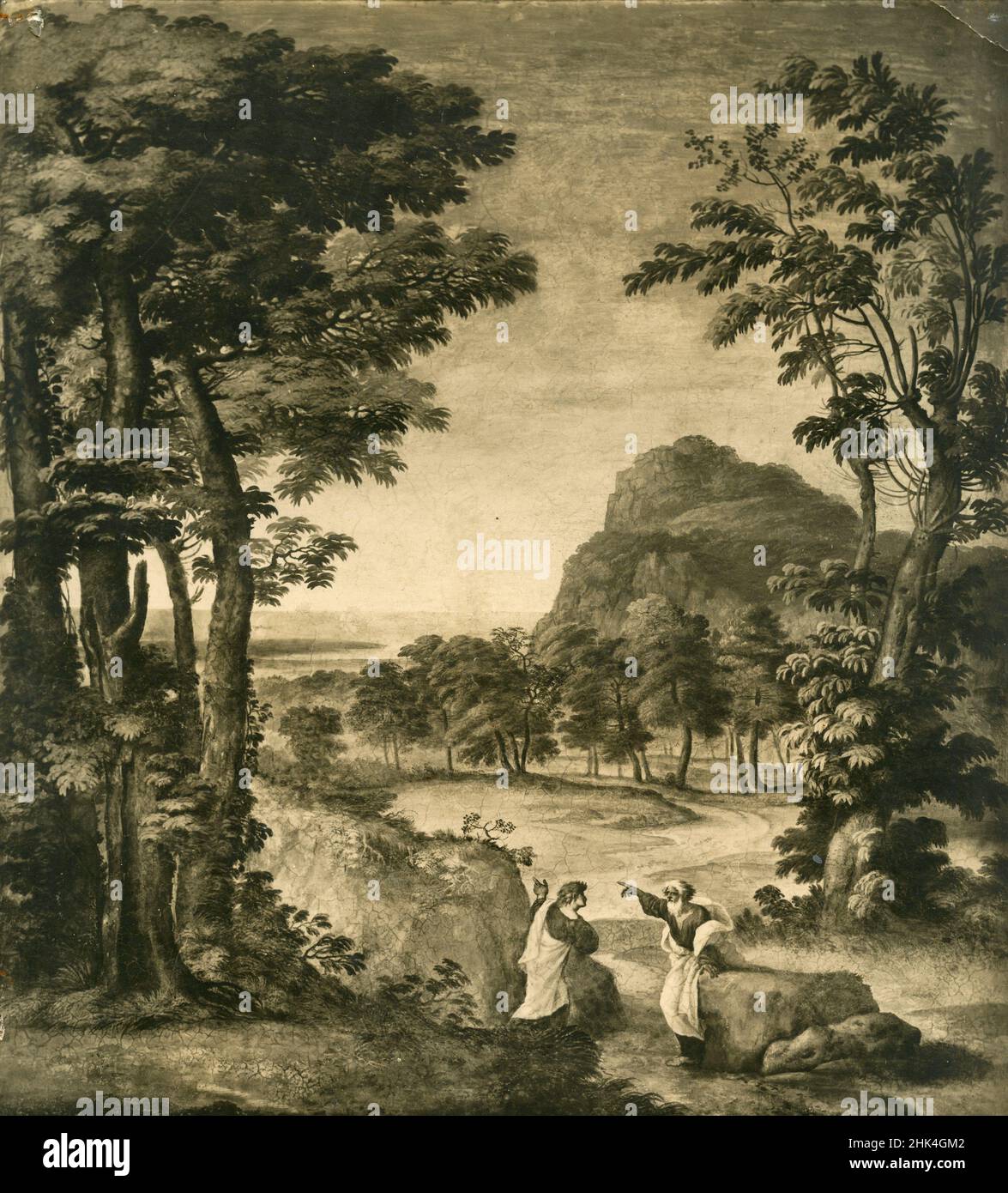 Landscape with Story of Elijah, painting by Italian artist Gaspard Poussin, Rome, Italy 1930s Stock Photo