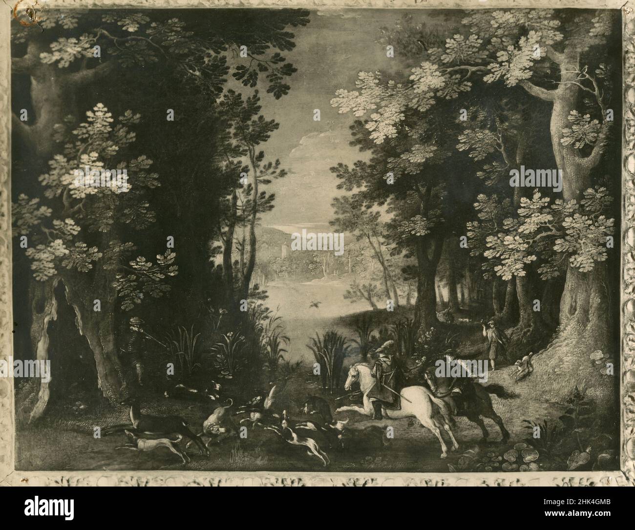 Deer Rome Deer Hunting, painting by Flemish artist Paul Bril, Rome, Italy 1920s ...