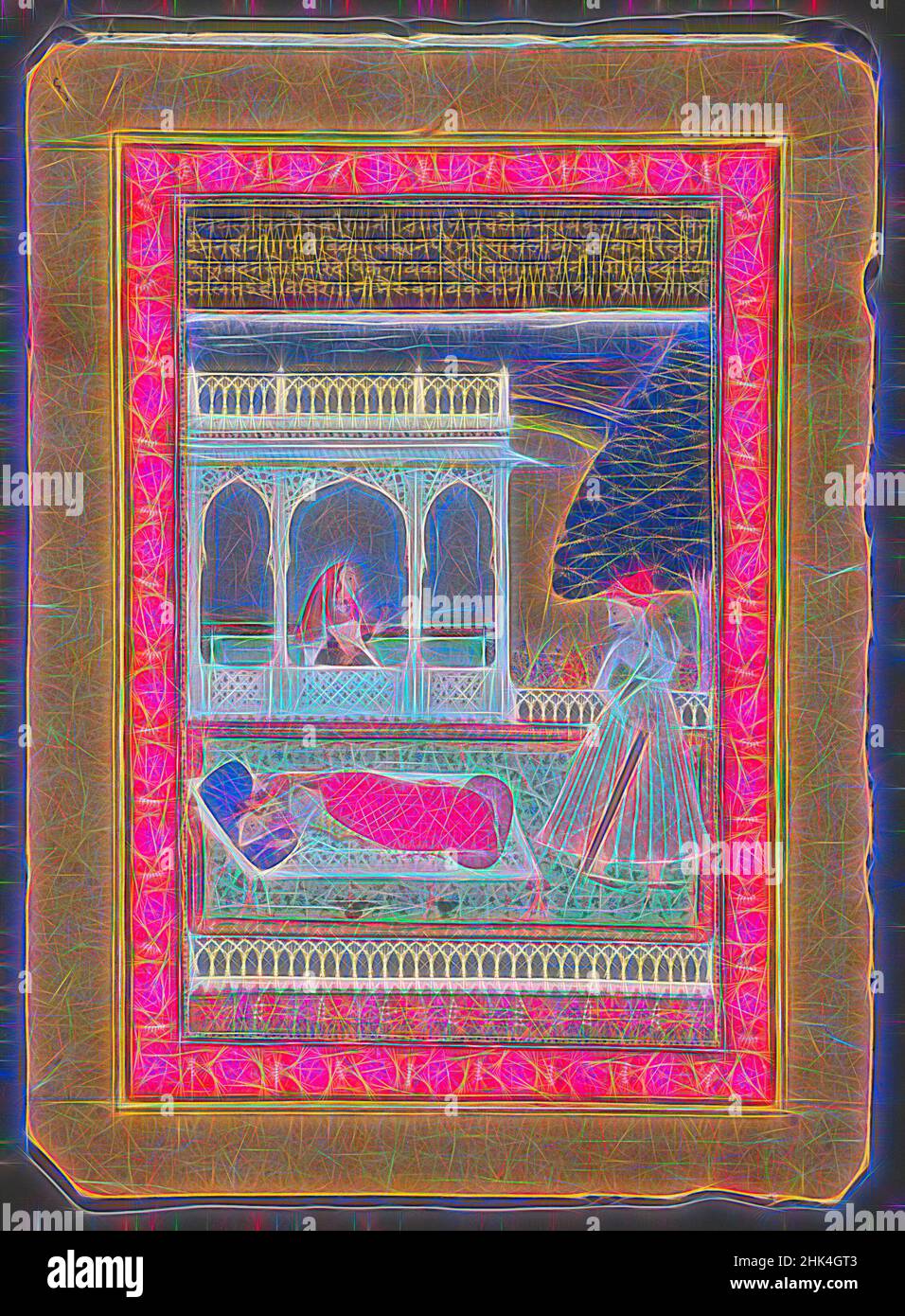 Inspired by Lalita Ragini, Opaque watercolors, gold on paper, Malpura, Rajasthan, India, ca. 1750, 11 5/16 x 7 1/4 in., 28.7 x 18.4 cm, Reimagined by Artotop. Classic art reinvented with a modern twist. Design of warm cheerful glowing of brightness and light ray radiance. Photography inspired by surrealism and futurism, embracing dynamic energy of modern technology, movement, speed and revolutionize culture Stock Photo