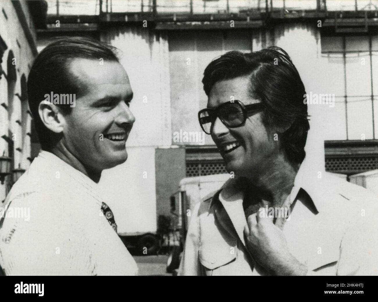Actor Jack Nicholson and film producer Robert Evans while filming the movie Chinatown, USA 1974 Stock Photo