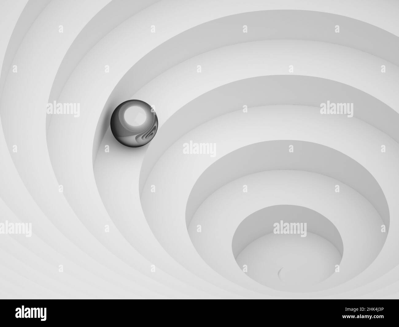 Abstract digital graphic background, metal ball is on a white helix, 3d rendering illustration Stock Photo