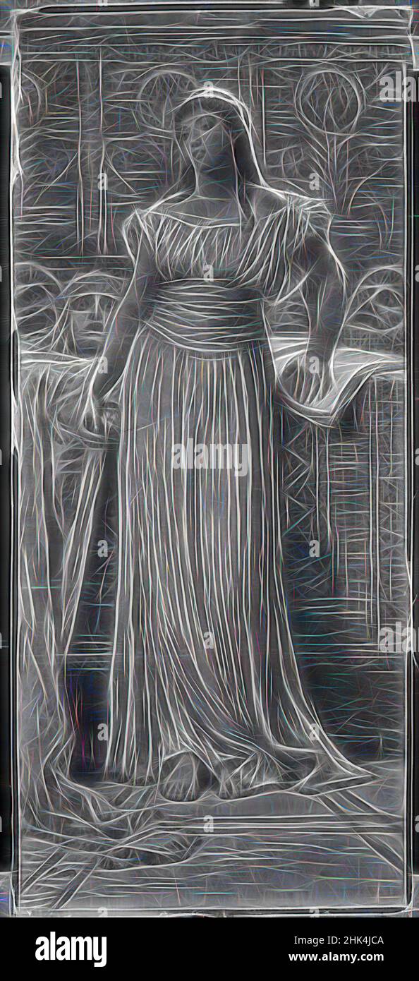Inspired by Greek Actor's Daughter, Elihu Vedder, American, 1836-1923, Charcoal drawing with white highlights, Sheet: 43 15/16 x 19 7/16 in., 111.6 x 49.4 cm, Reimagined by Artotop. Classic art reinvented with a modern twist. Design of warm cheerful glowing of brightness and light ray radiance. Photography inspired by surrealism and futurism, embracing dynamic energy of modern technology, movement, speed and revolutionize culture Stock Photo