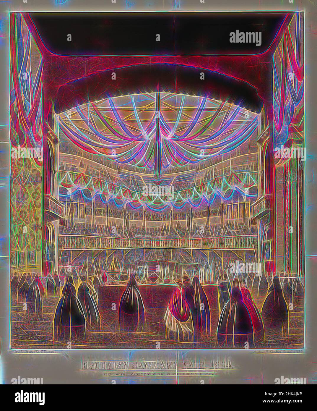 Inspired by Brooklyn Sanitary Fair, Lithograph on wove paper, 1864, image: 16 1/8 x 14 in., 40.9 x 35.5 cm, Reimagined by Artotop. Classic art reinvented with a modern twist. Design of warm cheerful glowing of brightness and light ray radiance. Photography inspired by surrealism and futurism, embracing dynamic energy of modern technology, movement, speed and revolutionize culture Stock Photo