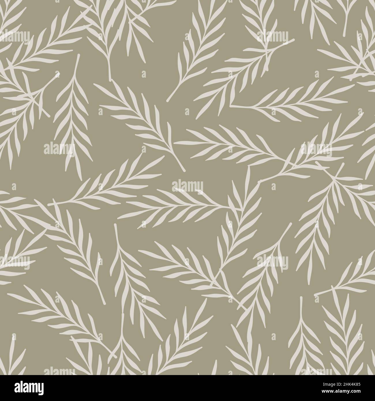 Simple grey random leaf twigs seamless doodle pattern in hand drawn ...