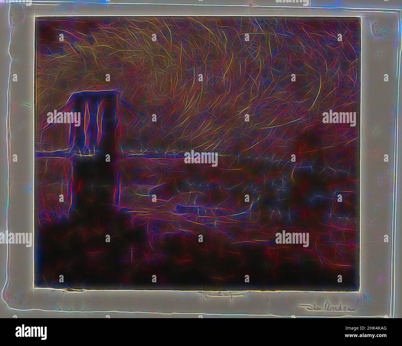 Inspired by Brooklyn Bridge at Night, Joseph Pennell, American, 1860-1926, Aquatint in black ink on cream, light-weight, slightly textured laid paper, 1922, Sheet: 8 3/8 x 10 1/2 in., 21.3 x 26.7 cm, architecture, bridge, Brooklyn, Brooklyn Bridge, East River, lights, ndd9, New York City, night, Reimagined by Artotop. Classic art reinvented with a modern twist. Design of warm cheerful glowing of brightness and light ray radiance. Photography inspired by surrealism and futurism, embracing dynamic energy of modern technology, movement, speed and revolutionize culture Stock Photo