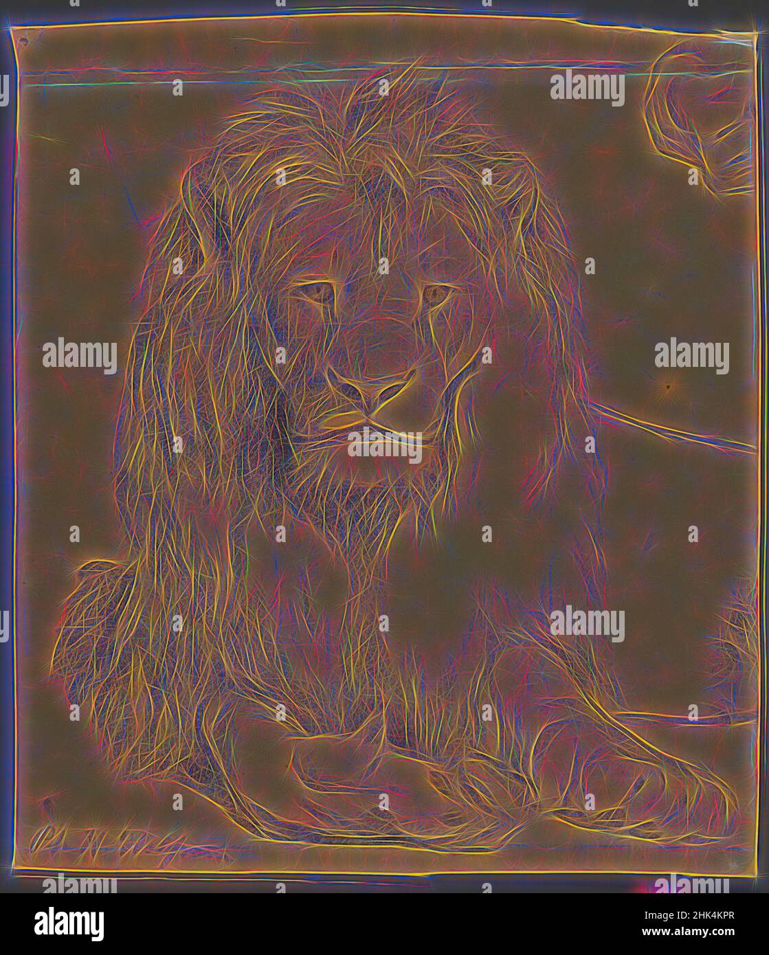 Inspired by Lion, Philip H. Wolfrom, American, 1870-1904, Graphite on paper, n.d., Sheet: 9 3/4 x 8 1/2 in., 24.8 x 21.6 cm, Reimagined by Artotop. Classic art reinvented with a modern twist. Design of warm cheerful glowing of brightness and light ray radiance. Photography inspired by surrealism and futurism, embracing dynamic energy of modern technology, movement, speed and revolutionize culture Stock Photo