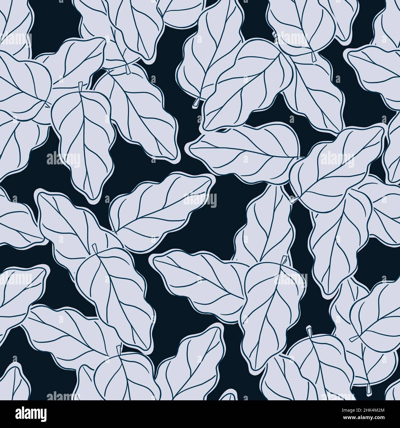 Botanic nature seamless pattern with simple blue random oak leaves ...