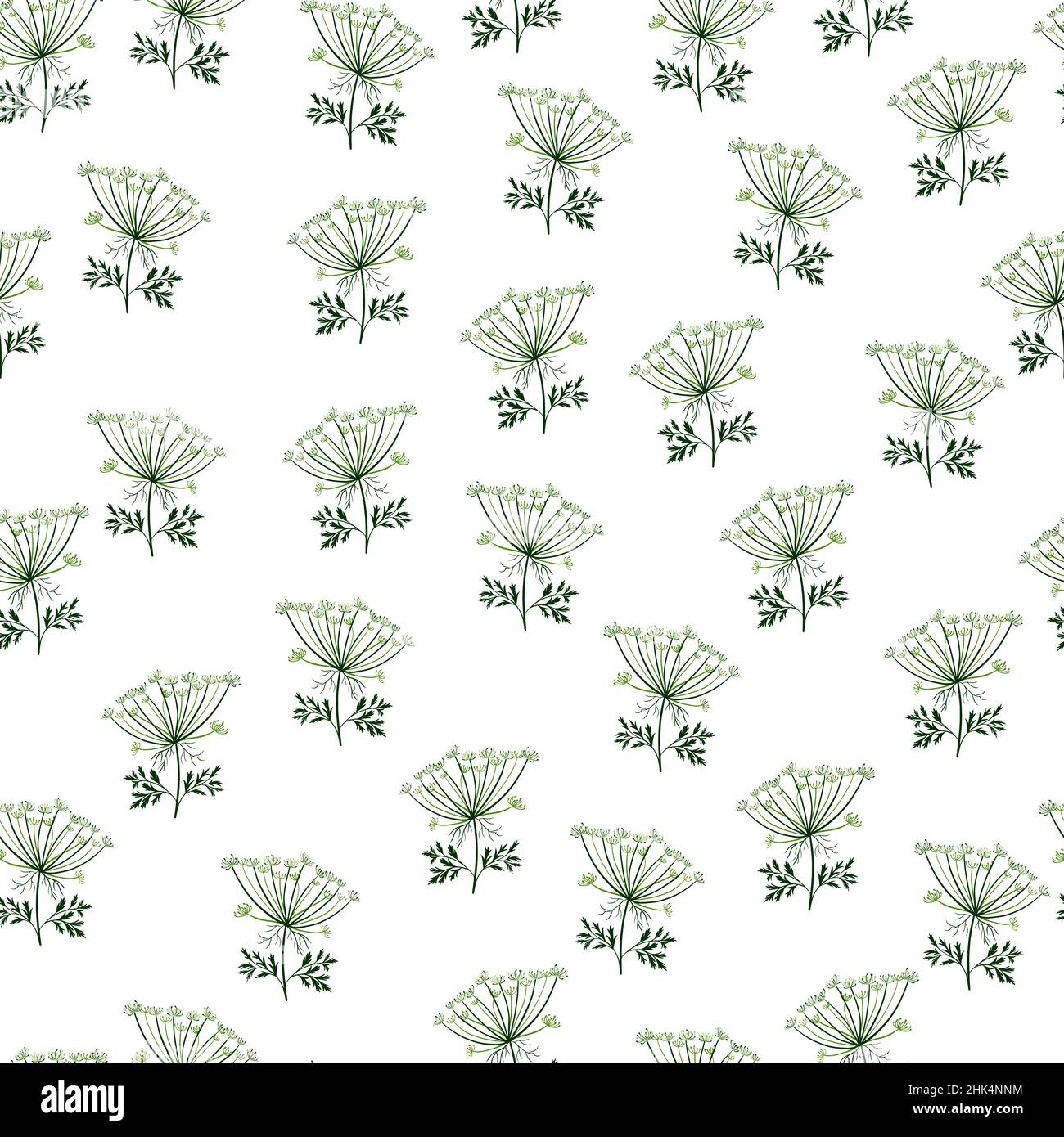 Hand drawn seamless pattern with blue colored random dill umbrella ...