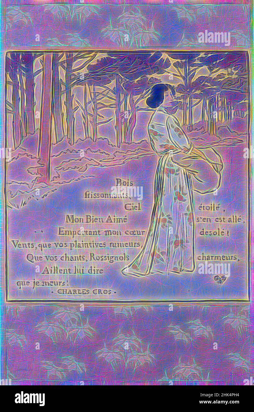 Inspired by Trembling Woods, Bois frissonants, Georges Auriol, French, 1861-1938, Lithograph in colors, France, 1893, female beauty, Japonisme, love poem, Nabis, pensive, poem, stroll, Reimagined by Artotop. Classic art reinvented with a modern twist. Design of warm cheerful glowing of brightness and light ray radiance. Photography inspired by surrealism and futurism, embracing dynamic energy of modern technology, movement, speed and revolutionize culture Stock Photo