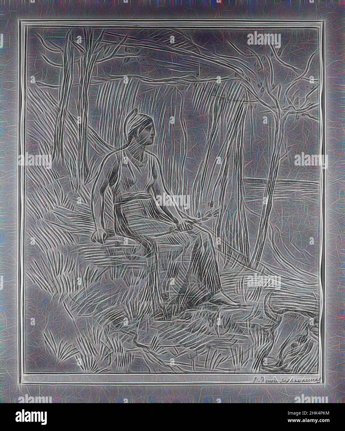 Inspired by Normandy, La Normandie, Pierre Puvis de Chavannes, French, 1824-1898, Lithograph on Japan paper, France, 1893, 12 3/16 x 5 7/8 in., 31 x 15 cm, Reimagined by Artotop. Classic art reinvented with a modern twist. Design of warm cheerful glowing of brightness and light ray radiance. Photography inspired by surrealism and futurism, embracing dynamic energy of modern technology, movement, speed and revolutionize culture Stock Photo