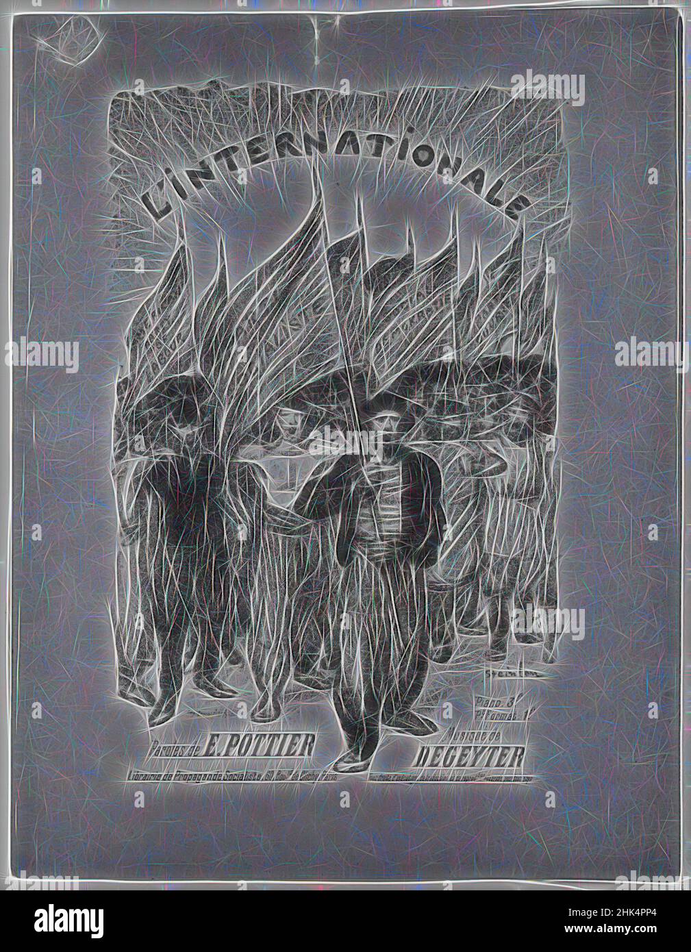 Inspired by L'Internationale, Théophile Alexandre Steinlen, French, 1859-1923, Lithograph on wove paper, France, 1895, 11 x 7 3/16 in., 28 x 18.3 cm, Reimagined by Artotop. Classic art reinvented with a modern twist. Design of warm cheerful glowing of brightness and light ray radiance. Photography inspired by surrealism and futurism, embracing dynamic energy of modern technology, movement, speed and revolutionize culture Stock Photo