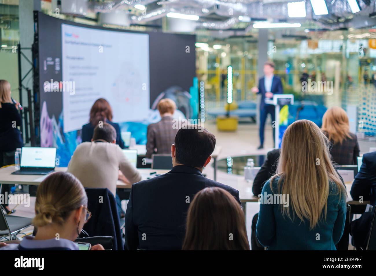 People gathering in modern hall during business forum Stock Photo - Alamy