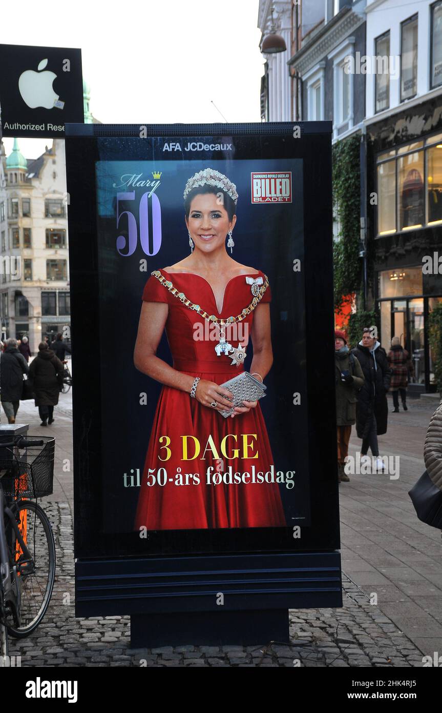 Kastrup/Copenhagen/Denmark./02  February 2022/.Billboard with danish weekly magazine Billede Bladet (Pictures magazine) celkebrates 50 years Crown Mary's 50 year birthday title 3 days to celebrate Mary 50 years birthday.on 5th Feb 2022.    (Photo..Francis Joseph Dean/Dean Pictures) Stock Photo