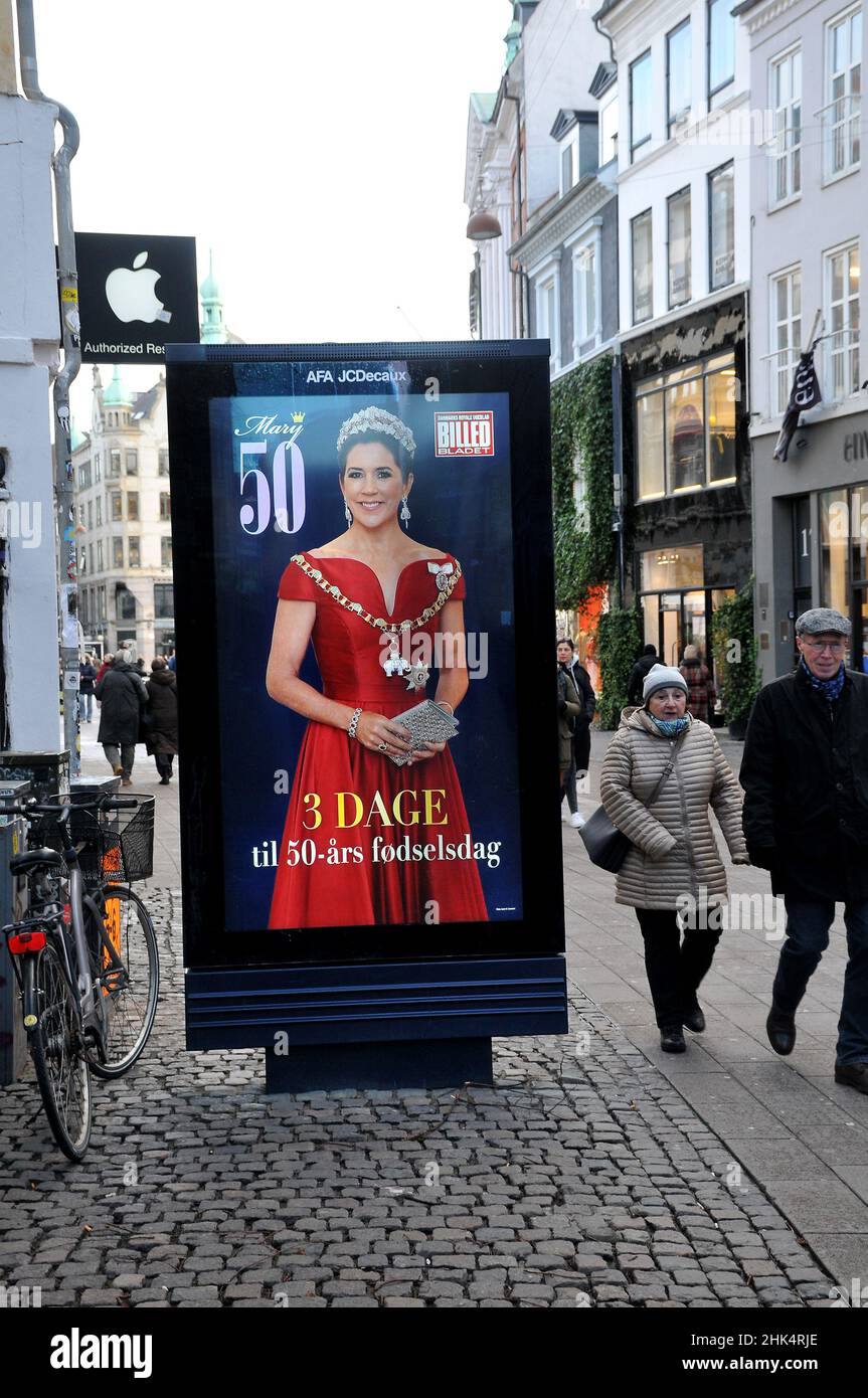 Kastrup/Copenhagen/Denmark./02  February 2022/.Billboard with danish weekly magazine Billede Bladet (Pictures magazine) celkebrates 50 years Crown Mary's 50 year birthday title 3 days to celebrate Mary 50 years birthday.on 5th Feb 2022.    (Photo..Francis Joseph Dean/Dean Pictures) Stock Photo
