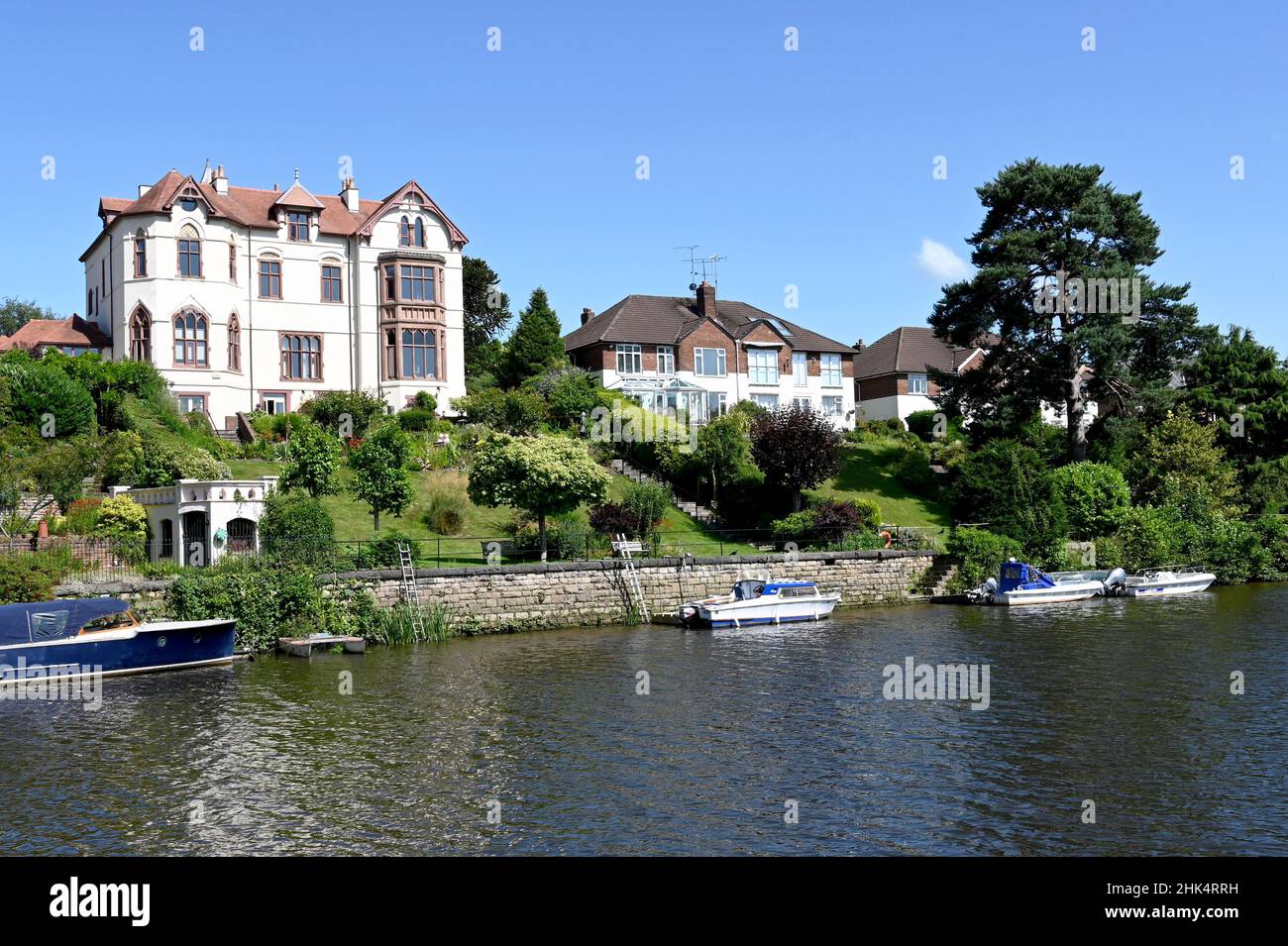 Chester, England July 2021 Large houses on the riverbank of the