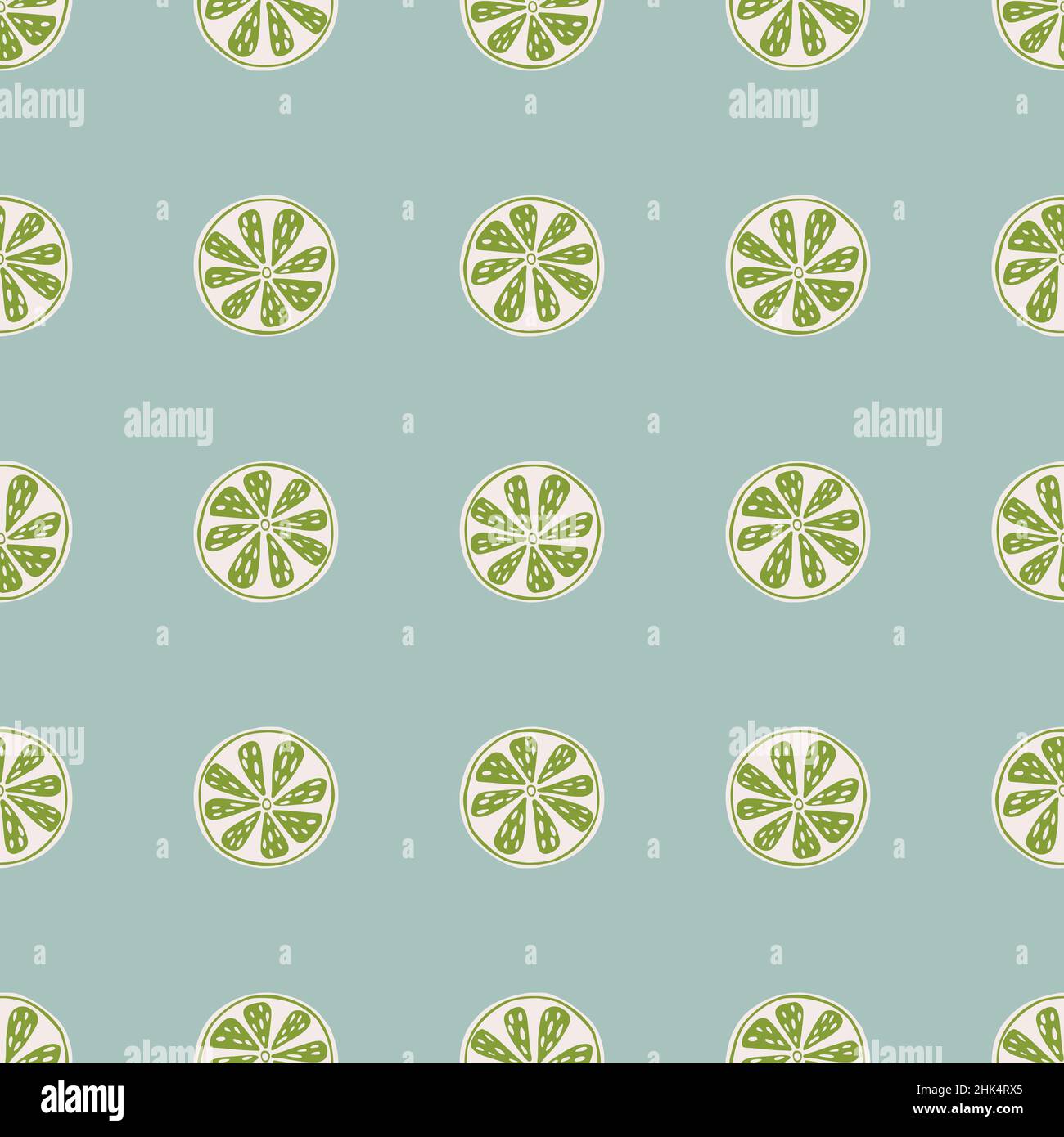 Citrus seamless pattern with green and white lemon slice shapes. Blue ...