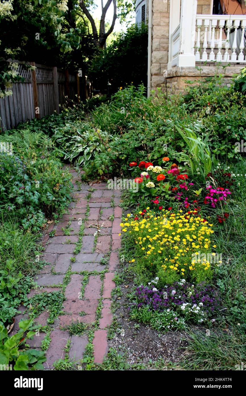 Flowers along Walkway Crocus Hill District St. Paul, Minnesota USA