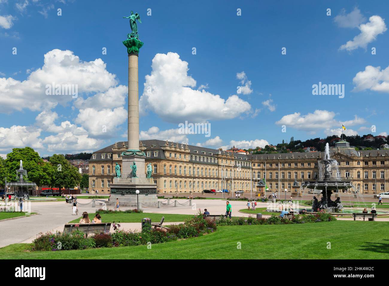 Schlossplatz Square and New Castle, Stuttgart, Neckar Valley, Baden-Wurttemberg, Germany, Europe Stock Photo