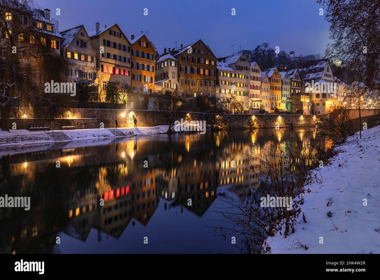 Old Town reflecting in Neckar River, Tubingen, Swabian Alps, Baden-Wurttemberg, Germany, Europe Stock Photo